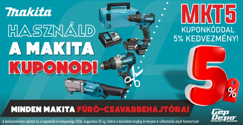 Makita szerszámkészlet: fúró-csavarbehajtók, akkumulátor és töltő promóciója – MKT5 kuponnal 5% kedvezmény