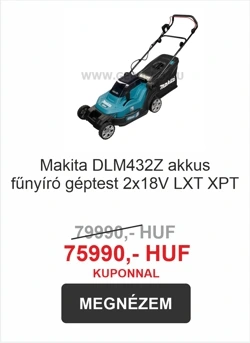Makita DLM432Z akkus fűnyíró 2x18V LXT XPT termékfotó, kék-zöld gép fűgyűjtő kosárral