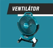 Türkiz Makita hordozható ventilátor fekete tartóállvánnyal, asztali/álló kialakítás