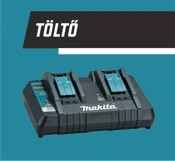 Makita dupla akkumulátortöltő, két foglalatos gyors töltő kékkel-ezüst részletekkel