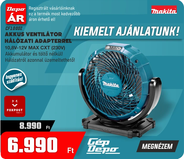 Makita CF100DZ akkus ventilátor hálózati adapterrel, kék, GépDepo kiemelt ajánlat — 6.990 Ft