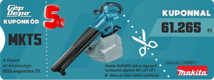Makita DUB187Z akkumulátoros lombszívó-fúvó 18V, 5% kupon, 61.265 Ft ár, Gép Depo akció