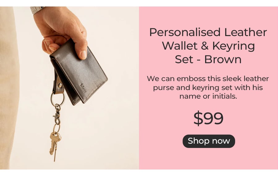 Personalised Leather Wallet & Keyring Set - Brown