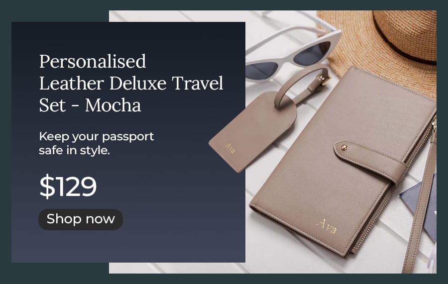 Personalised Leather Deluxe Travel Set - Mocha