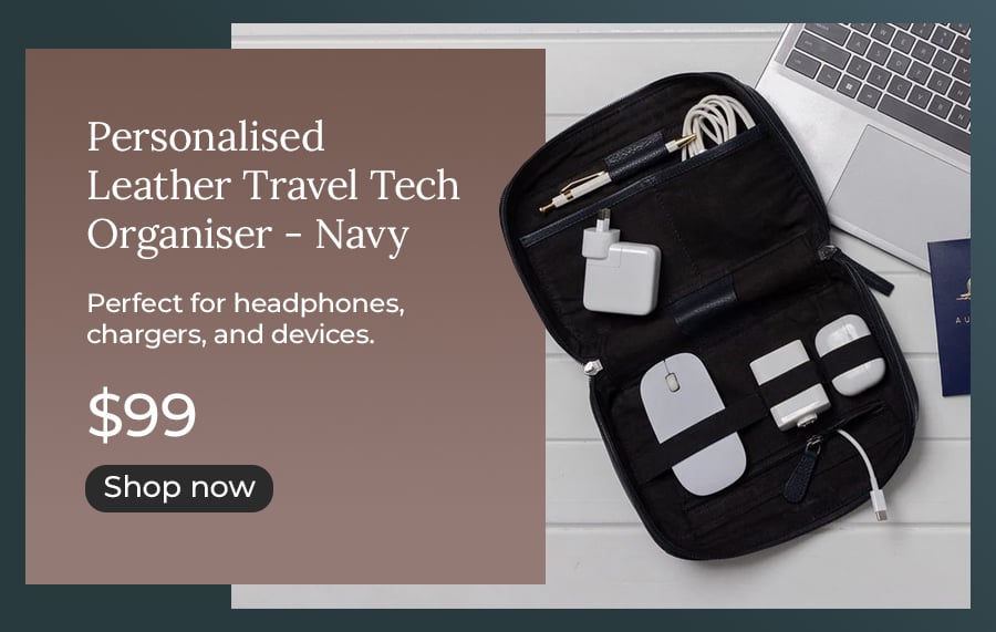 Personalised Leather Travel Tech Organiser - Navy