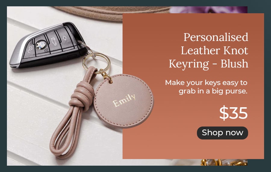 Personalised Leather Knot Keyring - Blush