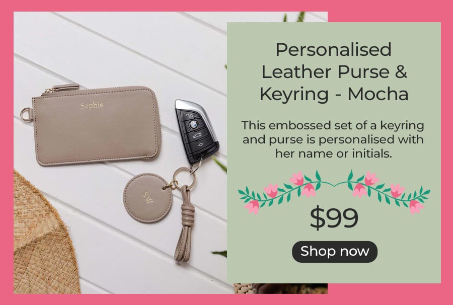 Personalised Leather Purse & Keyring - Mocha