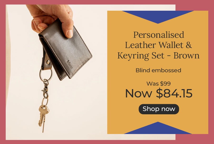 Personalised Leather Wallet & Keyring Set - Brown