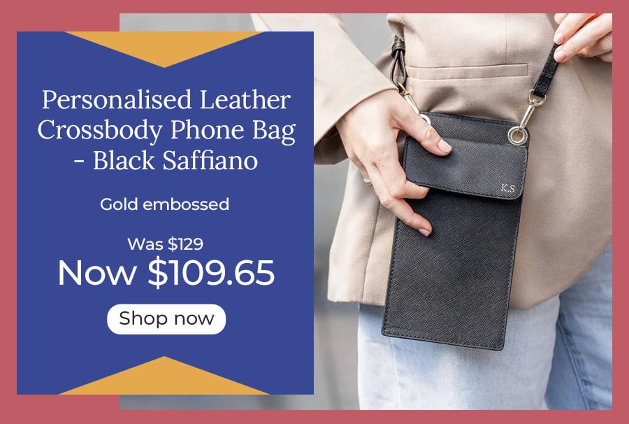 Personalised Leather Crossbody Phone Bag - Black Saffiano