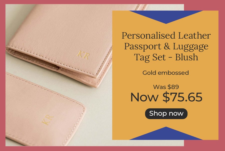 Personalised Leather Passport & Luggage Tag Set - Blush