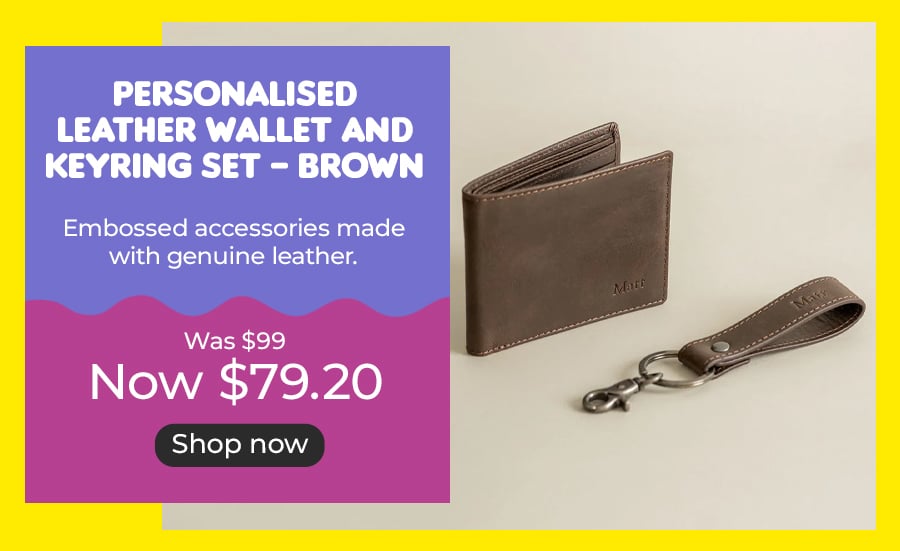 Personalised Leather Wallet & Keyring Set - Brown