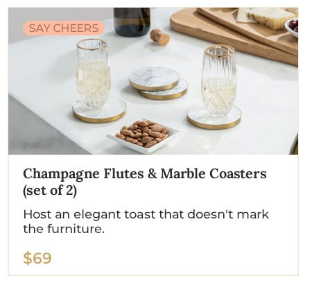 Champagne Flutes & Marble Coasters (set of 2)