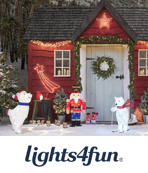 Lights4Fun - House highly decorated with string lights and garlands