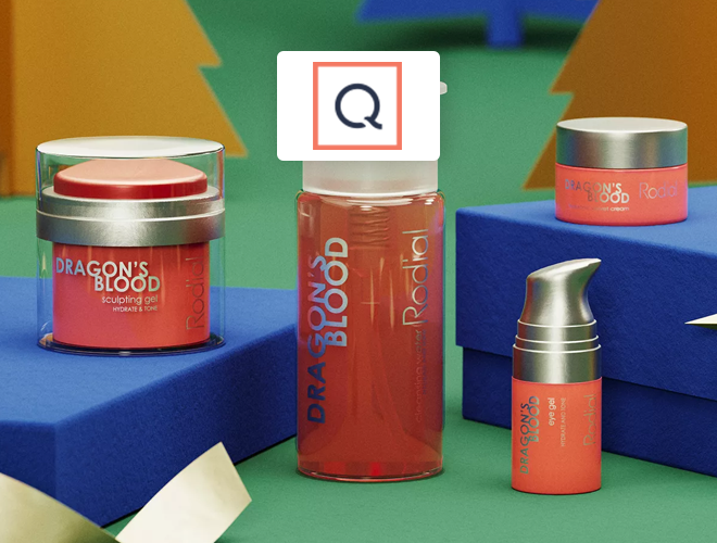 QVC - Assorted Dragon's Blood beauty products on festive backdrop