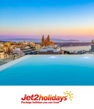Jet2Holidays: Landscape of Malta from the view of a hotel pool