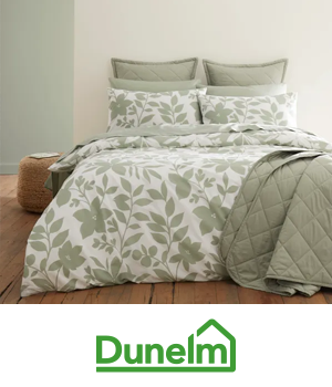 Dunelm: White and sage floral print bedding