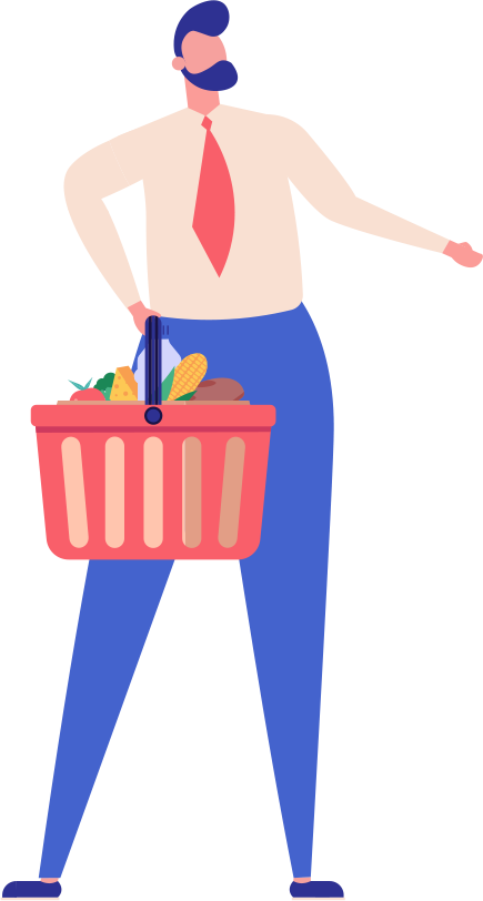 Illustration of man holding a groceries basket