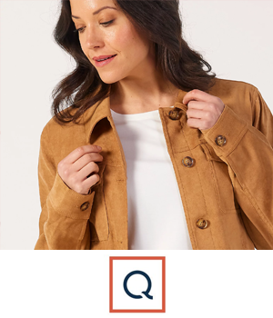 QVC: Woman wearing a camel coloured jacket