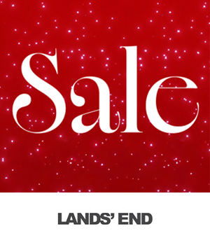 Lands' End: Red background with white sparkles and bold white text reading "Sale."