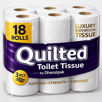 An 18-pack of premium quilted 3-ply toilet paper