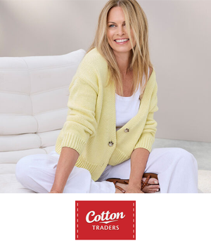 Cotton Traders - Woman wearing pastel yellow cardigan