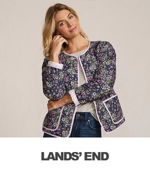 Lands' End - Woman wearing floral patterned jacket