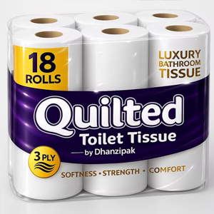 Packed quilted toilet tissue 18-pack