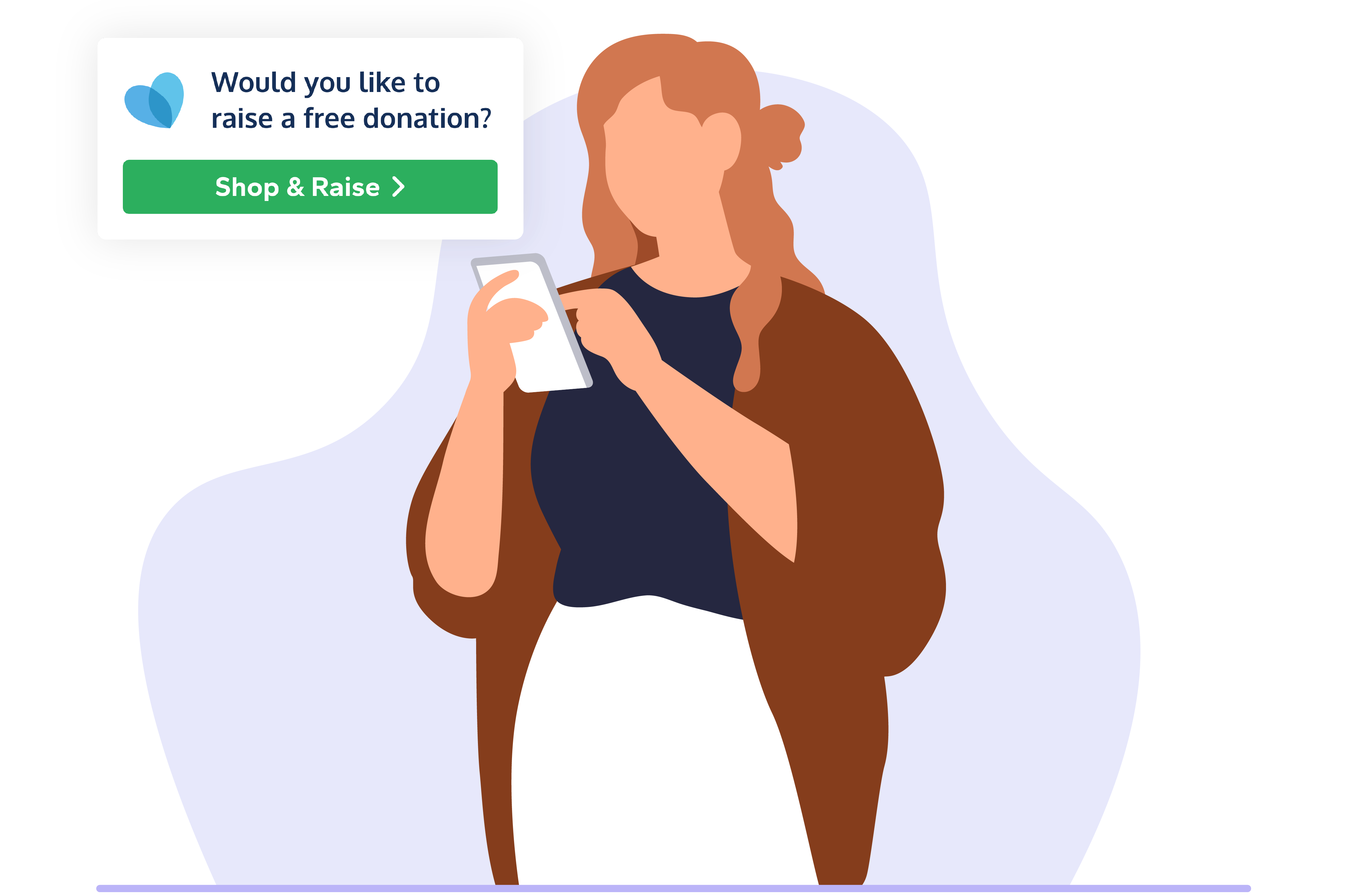 Illustration of woman holding a phone with a Give as you Live donation notification