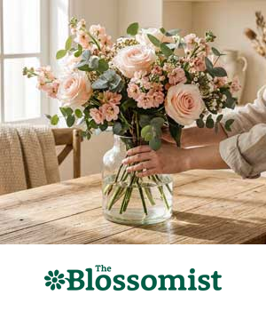 The Blossomist - Clear glass vase with bouquet of pink roses