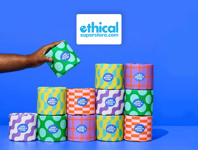 Ethical Superstore - Stack of Who Gives A Crap toilet roll