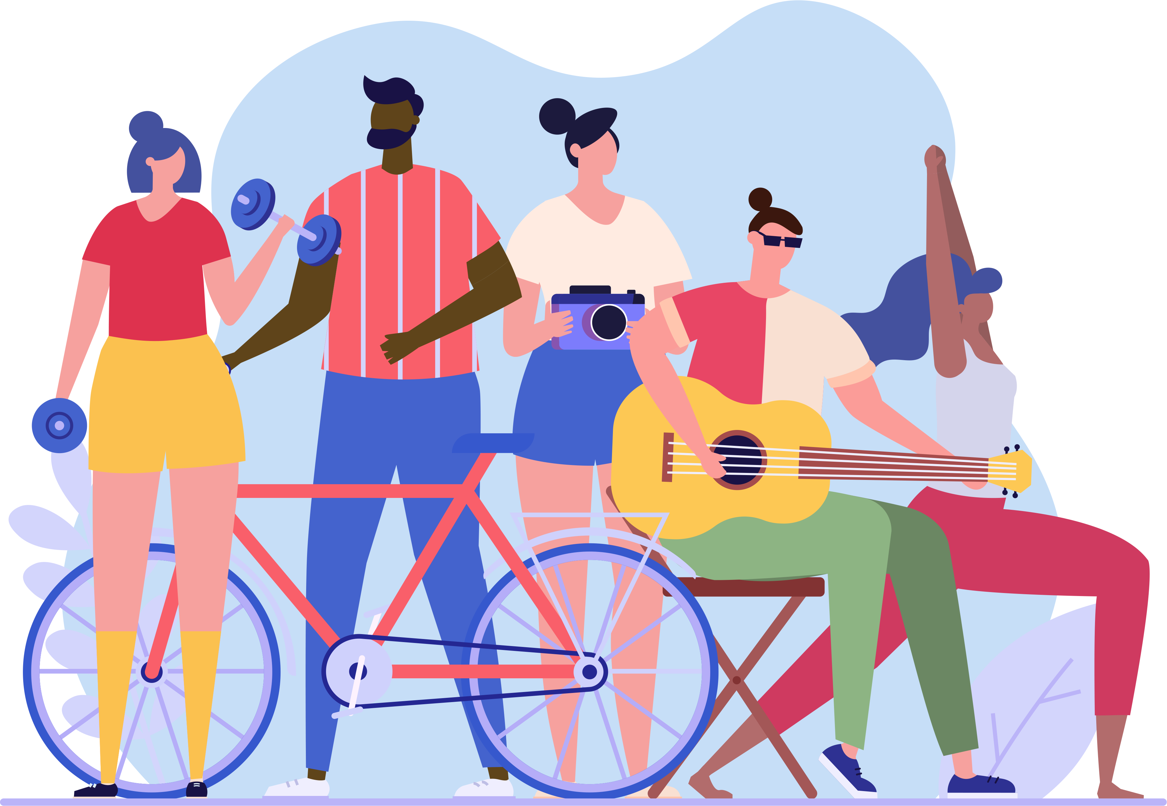 Illustration of a group doing various activities