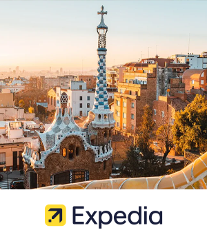 Expedia - Mosaic-covered tower in Barcelona, Spain