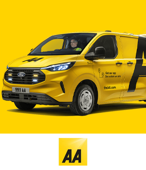 The AA UK Breakdown Cover - Roadside assistance van with AA employee inside it