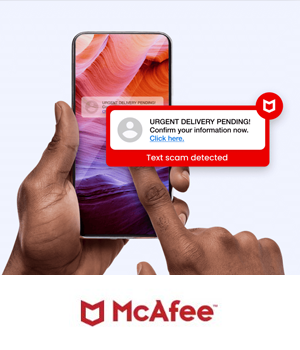 McAfee - Phone with highlighted notification from McAfee detecting a scam