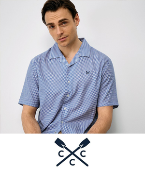 Crew Clothing - Men wearing short sleeved checkered navy shirt