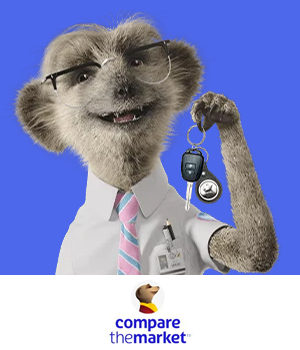 Compare the Market - Meerkat mascot wearing shirt and tie holding car keys