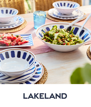 Lakeland - Kitchen crockery being displayed on outdoor seating area