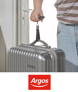 Argos - Person using luggage scales on a suitcase