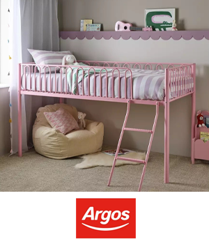 Argos - Girl's bedroom with pink bunkbed