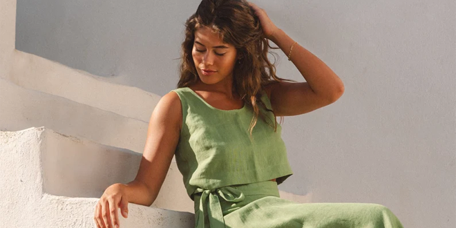 Etsy - Woman wearing Etsy seller crafted top and skirt