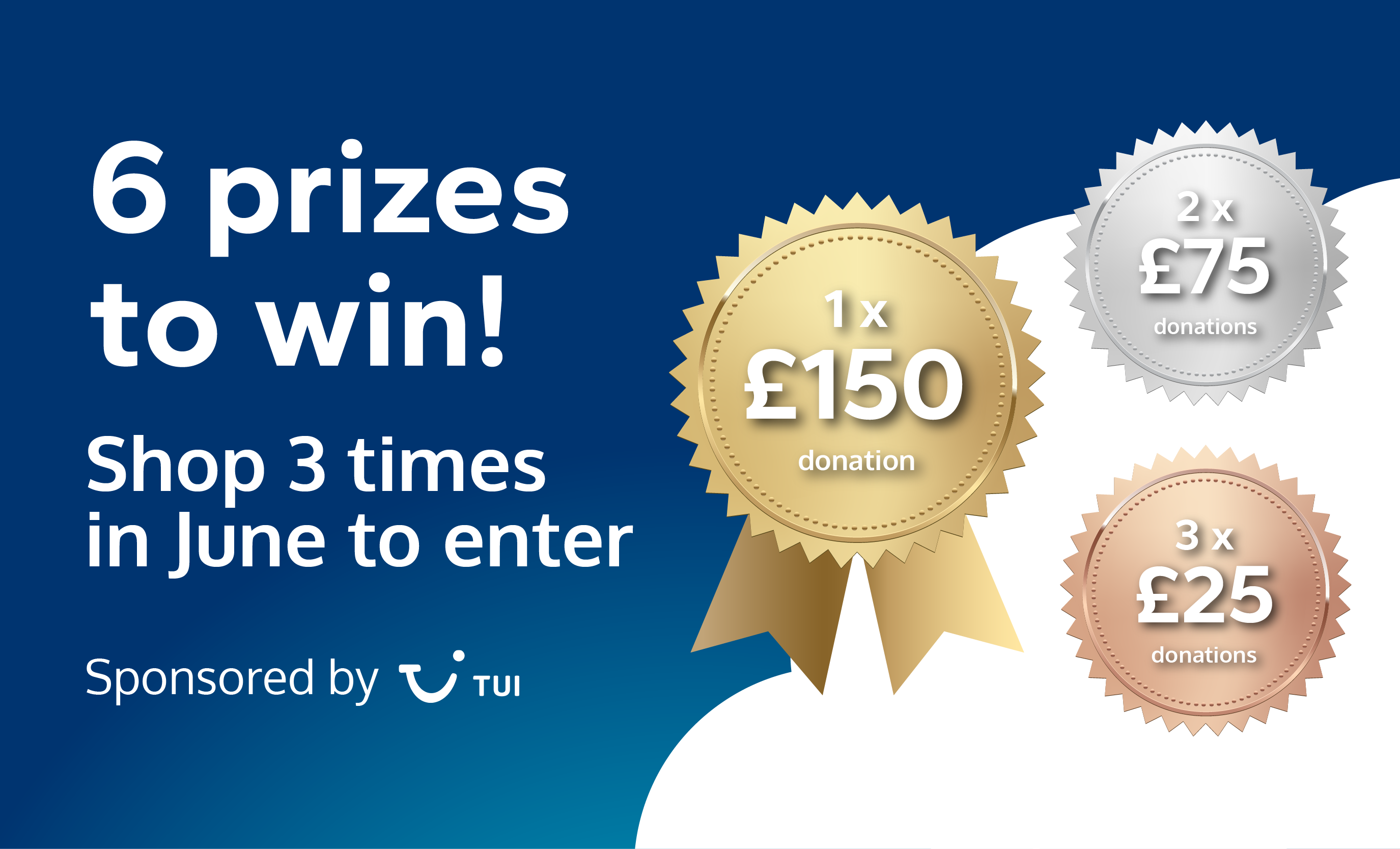 6 prizes to win! Shop 3 times in June to enter. Sponsored by TUI