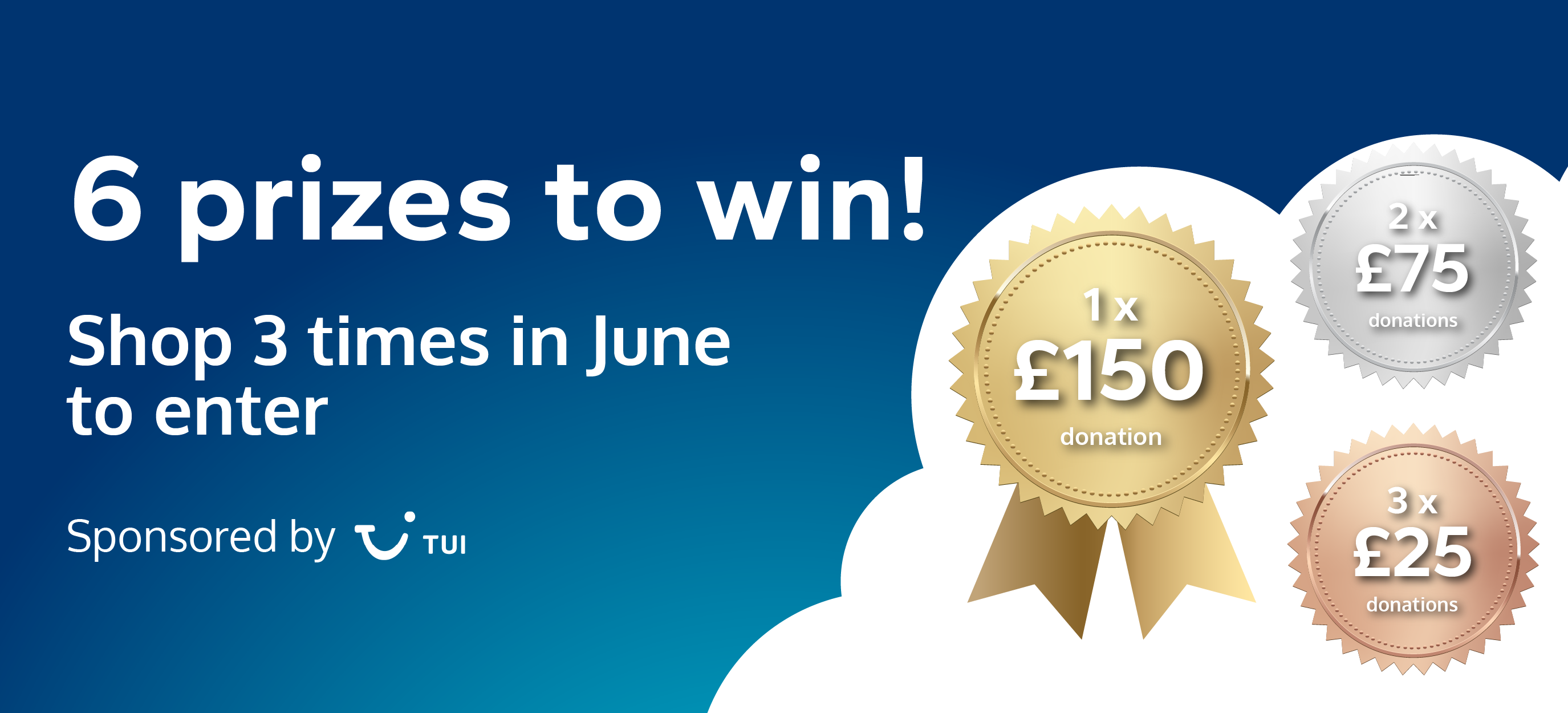 6 prizes to win! Shop 3 times in June to enter. Sponsored by TUI