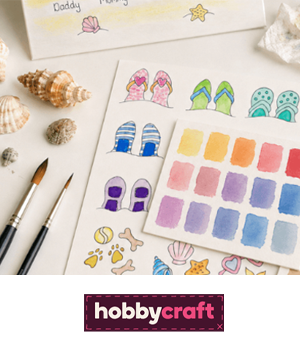 Hobbycraft - Watercolor paintings of flip-flops and seashells