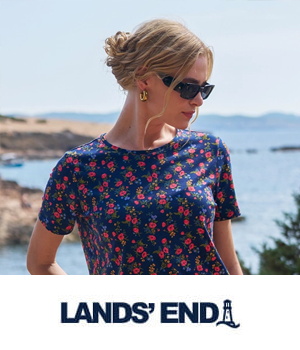 Lands' End - Woman wearing a floral navy top
