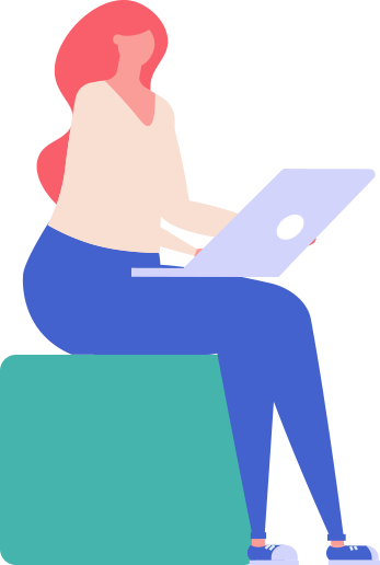 Illustration of woman sat at laptop