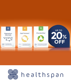 Healthspan - Packaged wellness products with 'Up to 20% off' sticker