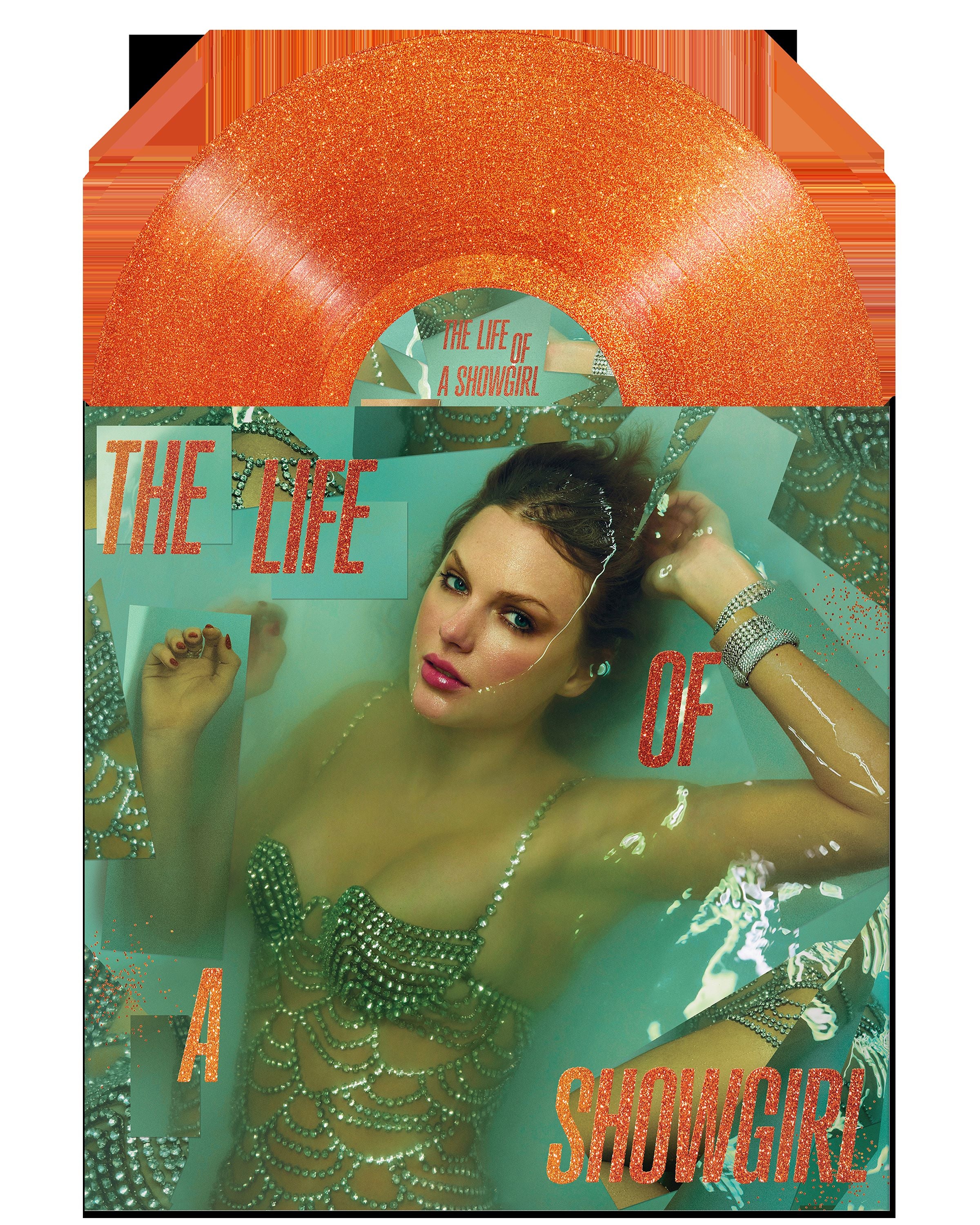 Image of The Life of a Showgirl: Sweat And Vanilla Perfume Portofino Orange Glitter Edition - Taylor Swift [Colour Vinyl]