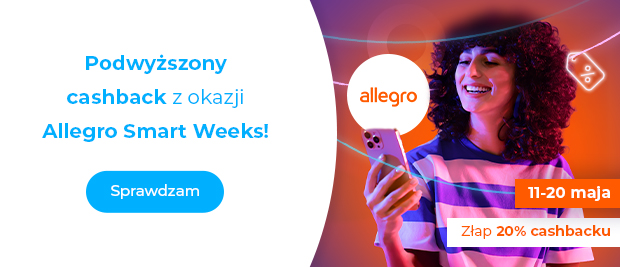 Podwyższony cashback z okazji Allegro Smart Weeks – sprawdź ofertę: od 11 do 20 maja złap 20% cashbacku na Allegro.