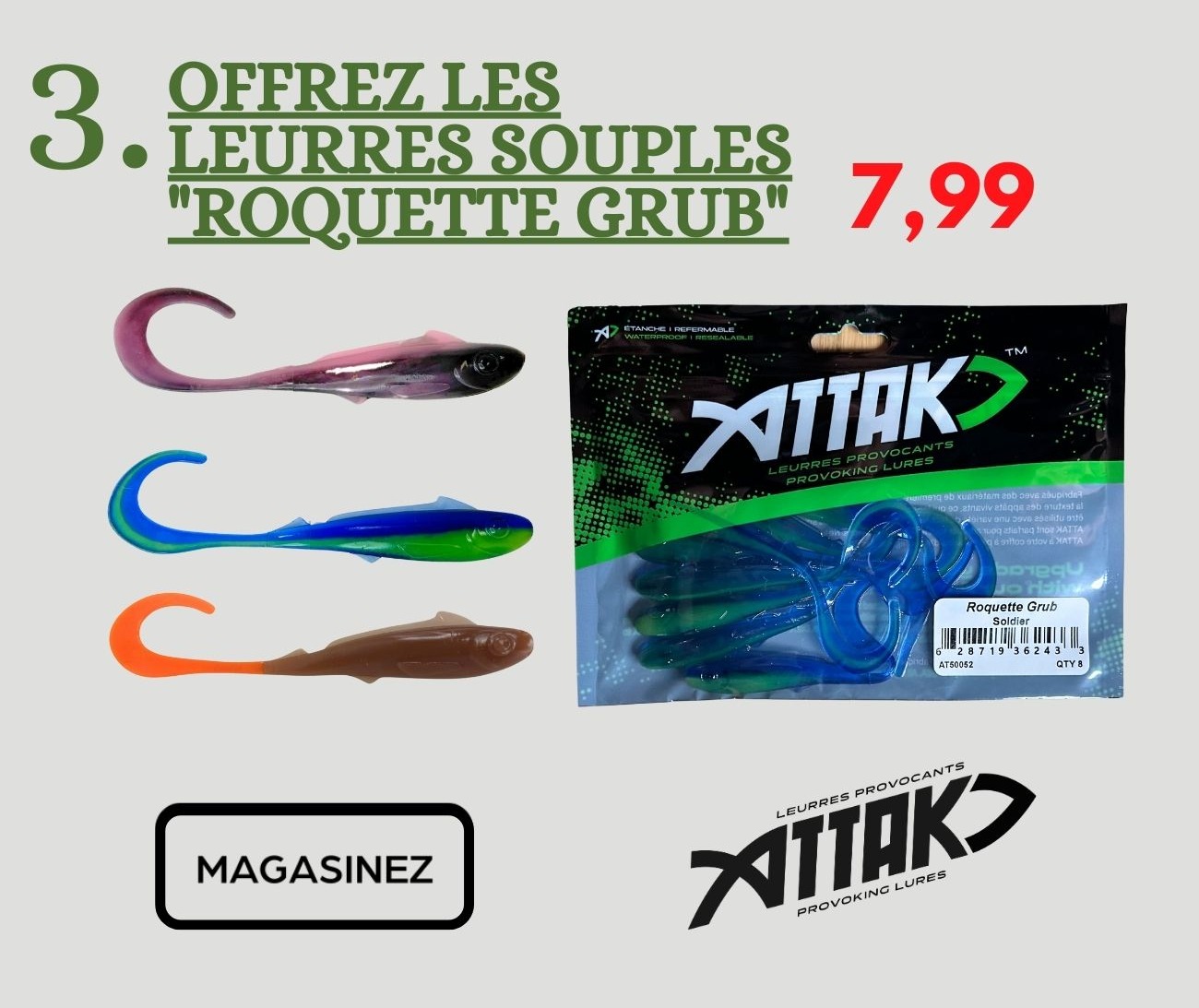 Magasinez les Leurres souples "Roquette Grub" - 8/pqt