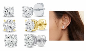 1 - 4 Carat Round Lab-Grown Diamond Solitaire Stud Earrings in 14k Gold